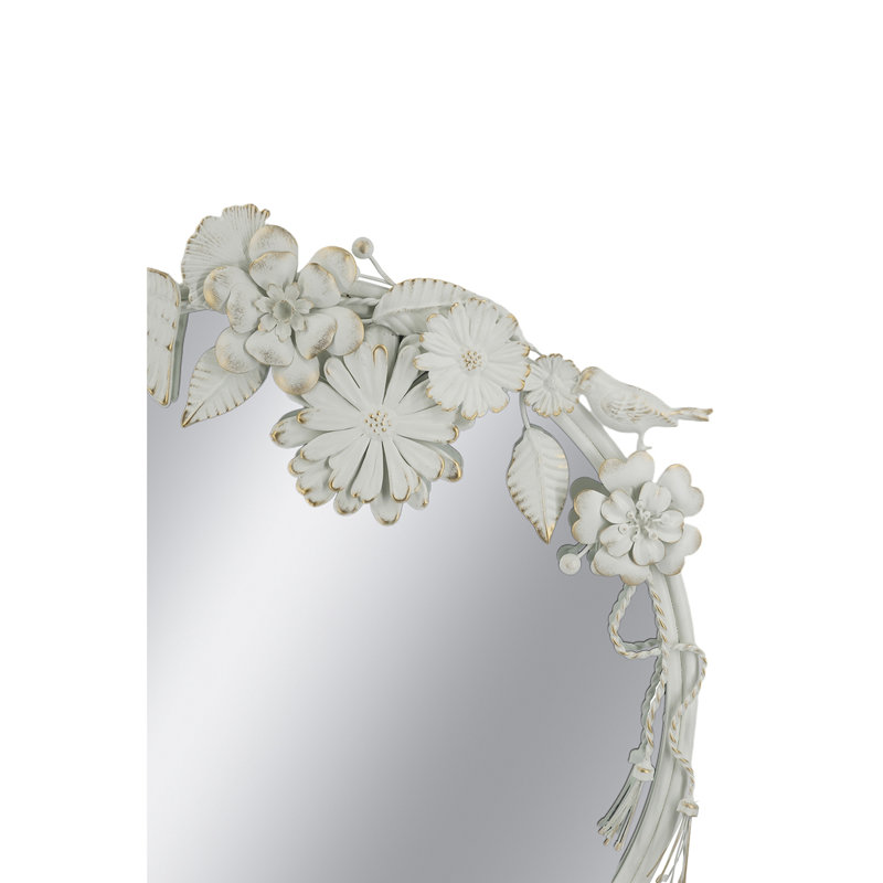 Miroir mural blanc en fer et panneau de fibres à densité moyenne avec ornements floraux et oiseaux
