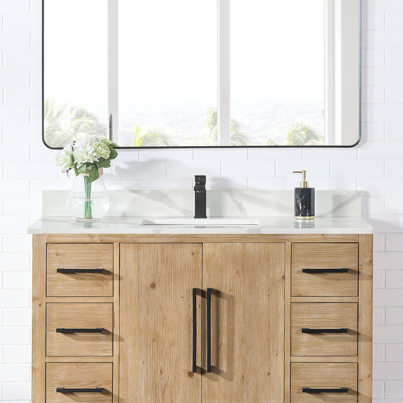 Arbios 48" Quartz Single Bathroom Vanity Top with Lavatory Faucet Holes, Simple