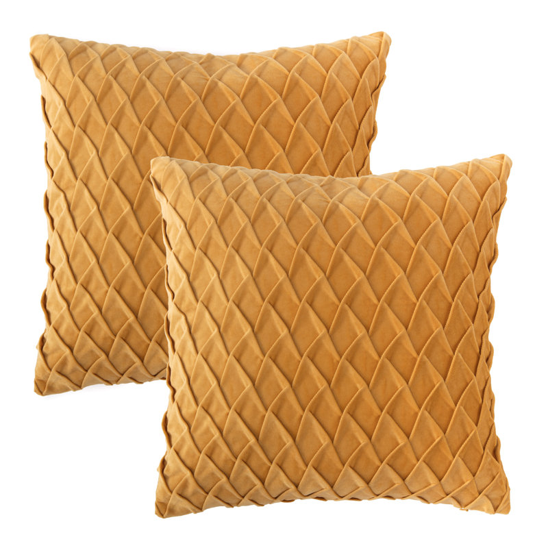 Golden Pleated Velvet 18" Euro Throw Pillow Covers - Set of 2