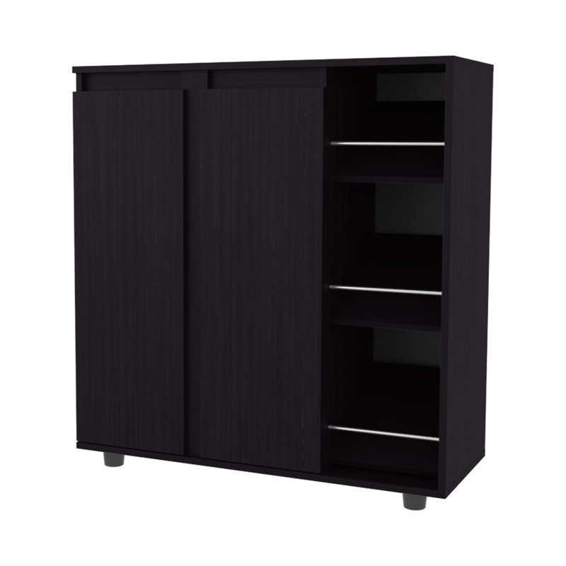 Range-chaussures Houck avec 3 tablettes latérales, rangement compact pour chaussures, bottes et accessoires, Noir