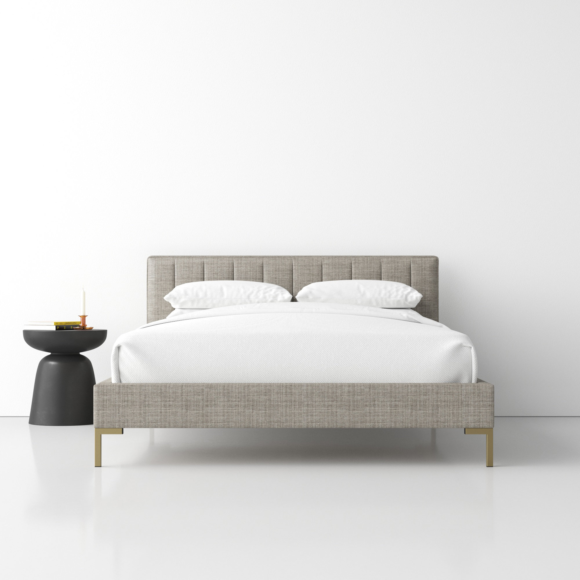 Tomas Upholstered Platform Bed, Classic Talc Linen, Black, King