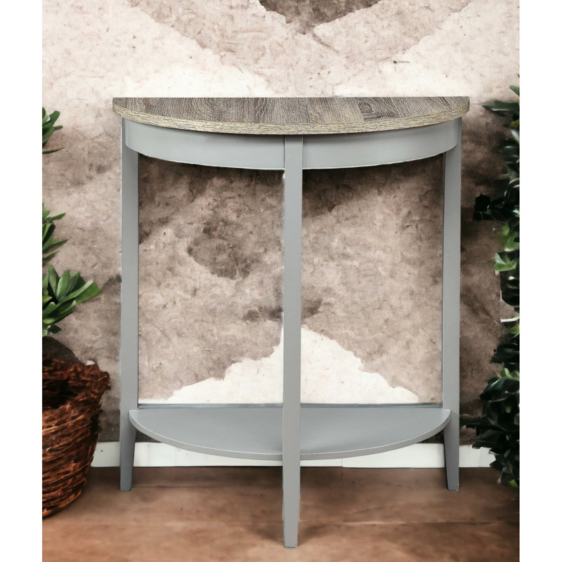 Table en demi-lune grise et chêne avec console et compartiment de rangement