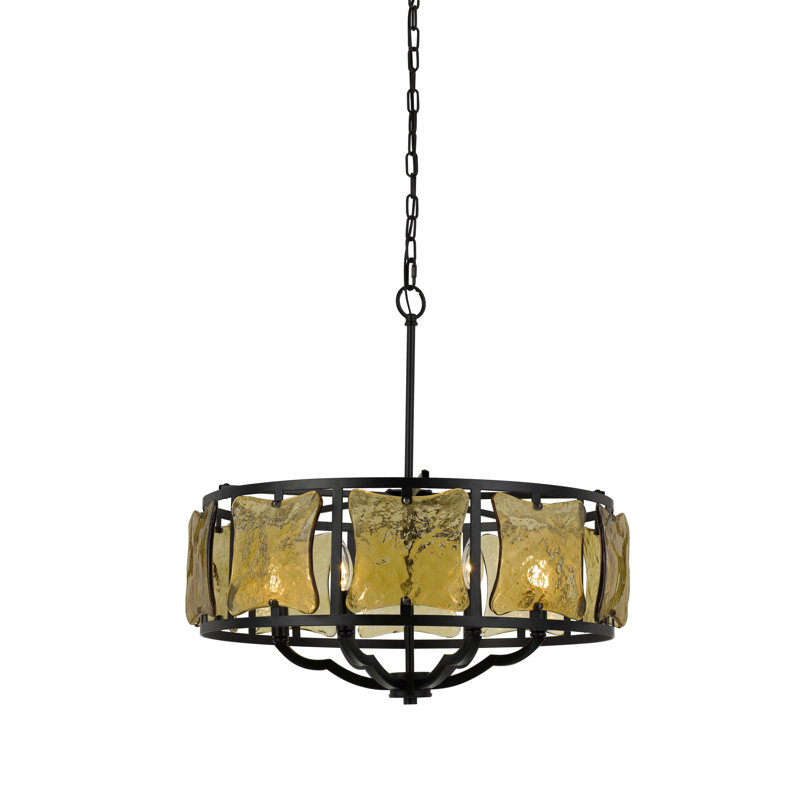 Lustre tambour 6 lumières à abat-jour Susank
