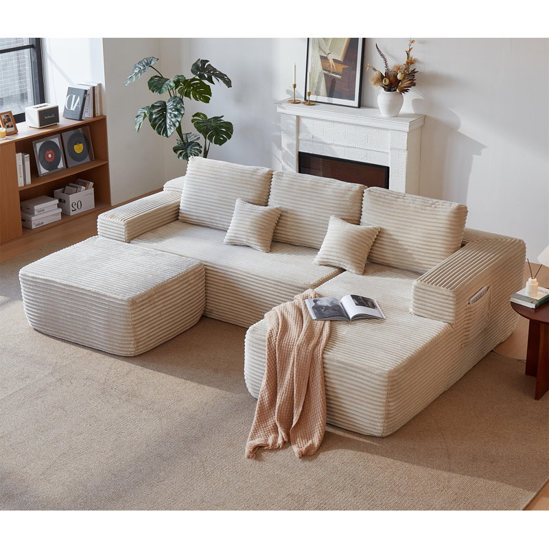 104''Cloud Sectional Couch With U-Shaped Chaise, Beige Fabric, Right Hand Facing