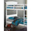Lit simple superposé blanc transitionnel blanc, conception de planche, tête de lit à panneau et, réversible, pieds de support, lit en bois massif d'ingénierie de style, tête de lit,