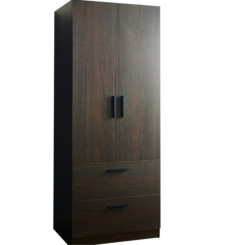 Dark Brown Wood Closet With 2 Doors, Drawers & Hanging Bars - Soft Closing Function, Extra Deep Storage Area, Water Heat Resistance, Stain Scratch Protected For Continual Practicality Two-Door And