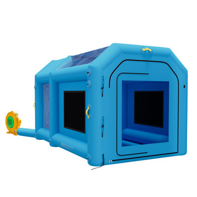 Cabine de peinture gonflable, 13,1 x 8,2 x 8,2 pi, tente de pulvérisation portable avec ventilateur de 750 W et grand système de filtre, idéal pour les vélos, les motos et les petits meubles, bleu