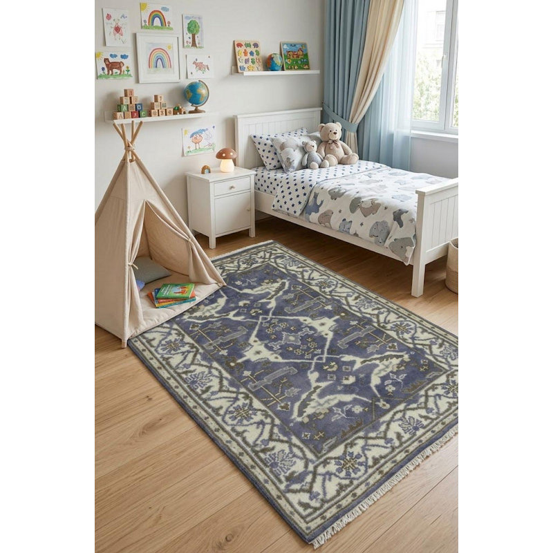 Tapis oriental gris en laine noué à la main 4 pi x 5 pi 11 po Doursounian