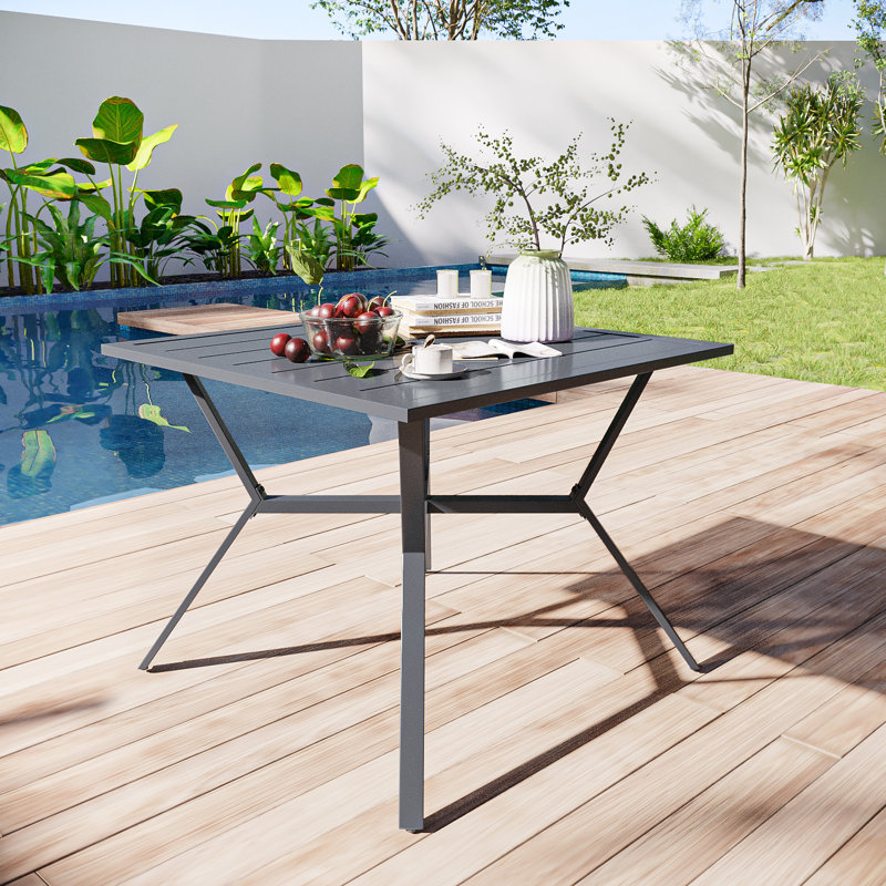 Heulwen Square Metal Outdoor Bistro Table With Umbrella Hole , 36.8'' in. W 36.8'' in. D, Gray