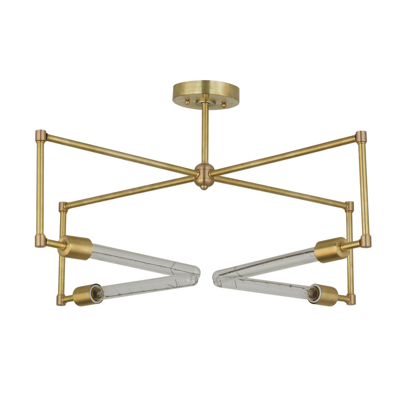 4 - Light Semi Flush Mount, Satin Brass