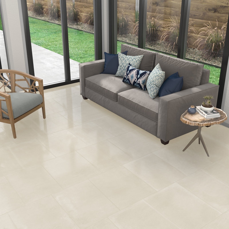 High Street Semi-Polished 24'' W x 24'' L Porcelain Concrete Look Singular Tile, Cotton