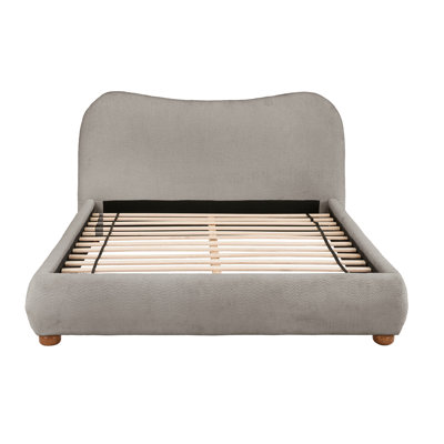 Dreamhaven Modern Boucle Fabric Platform Bed With Curved Headboard And Rounded Footboard, Queen Size