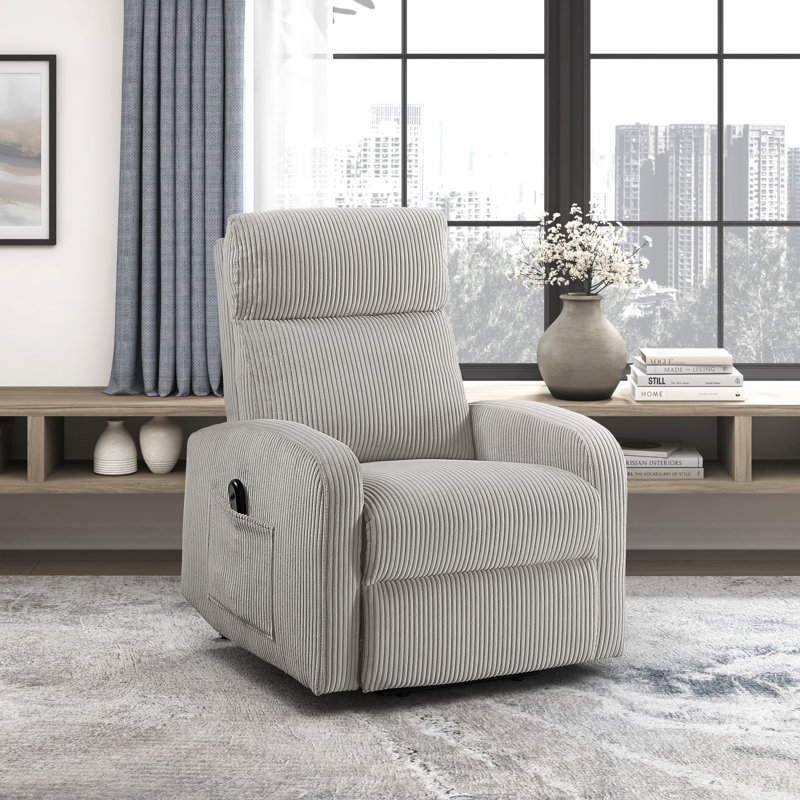 Contemporary Power Lift Chair Recliner 1Pc Plush Corduroy Upholstery Comfort Side Pocket Plywood Living Room Furniture, Gray