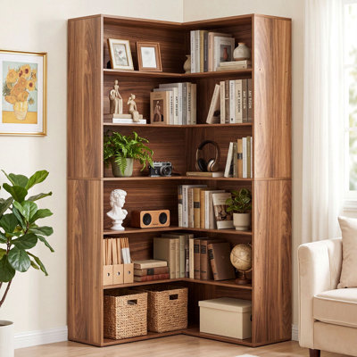 Corner Bookshelf With Baffles, 6 Tier Large Corner Shelf Storage Display Rack For Living Room Home Office