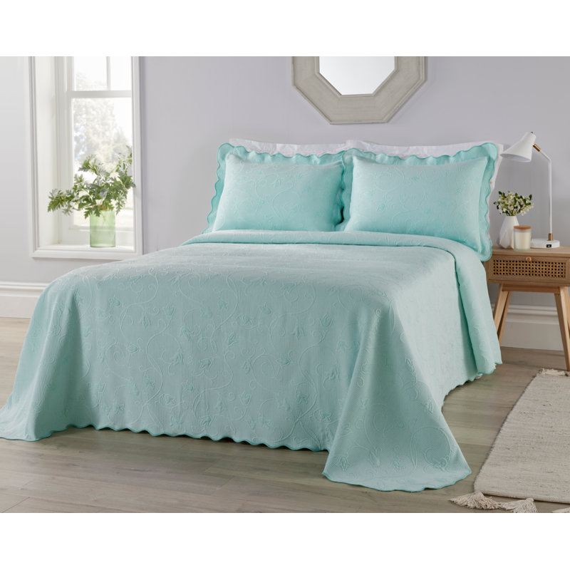 Vermont Cotton Blend Floral Bedspread, Mint, 280 x 260 cm Bedspread
