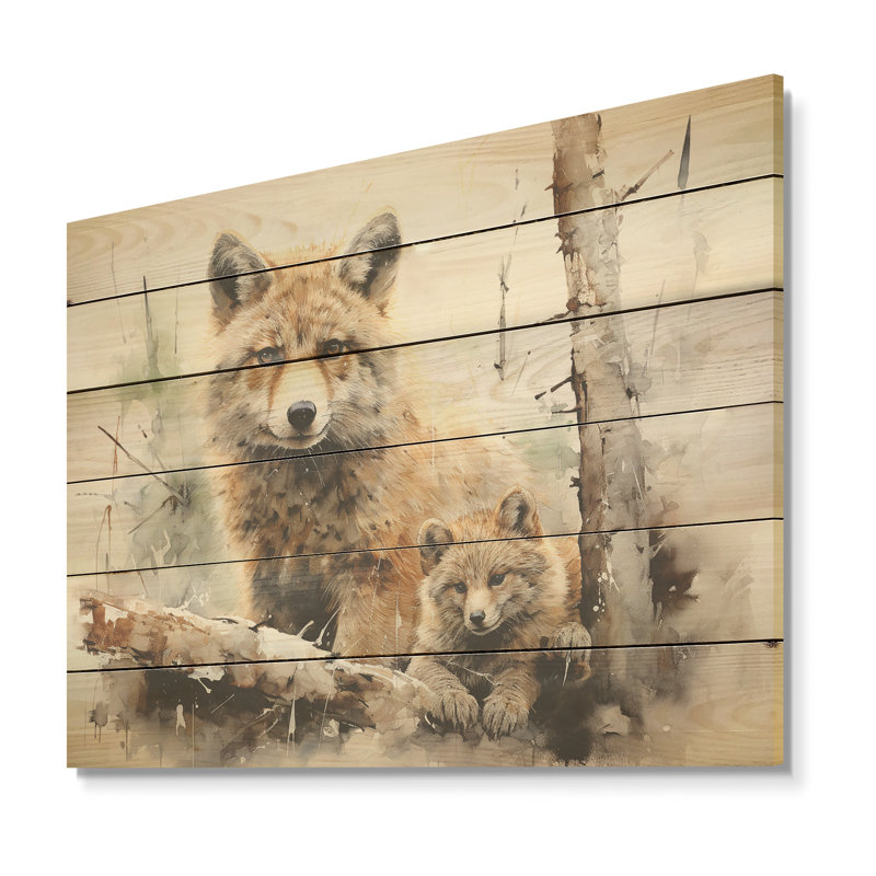 «Wolf Family Wilderness Nessities - Minimalisme», art mural sur bois de pin naturel, H 24 po x l 32 po