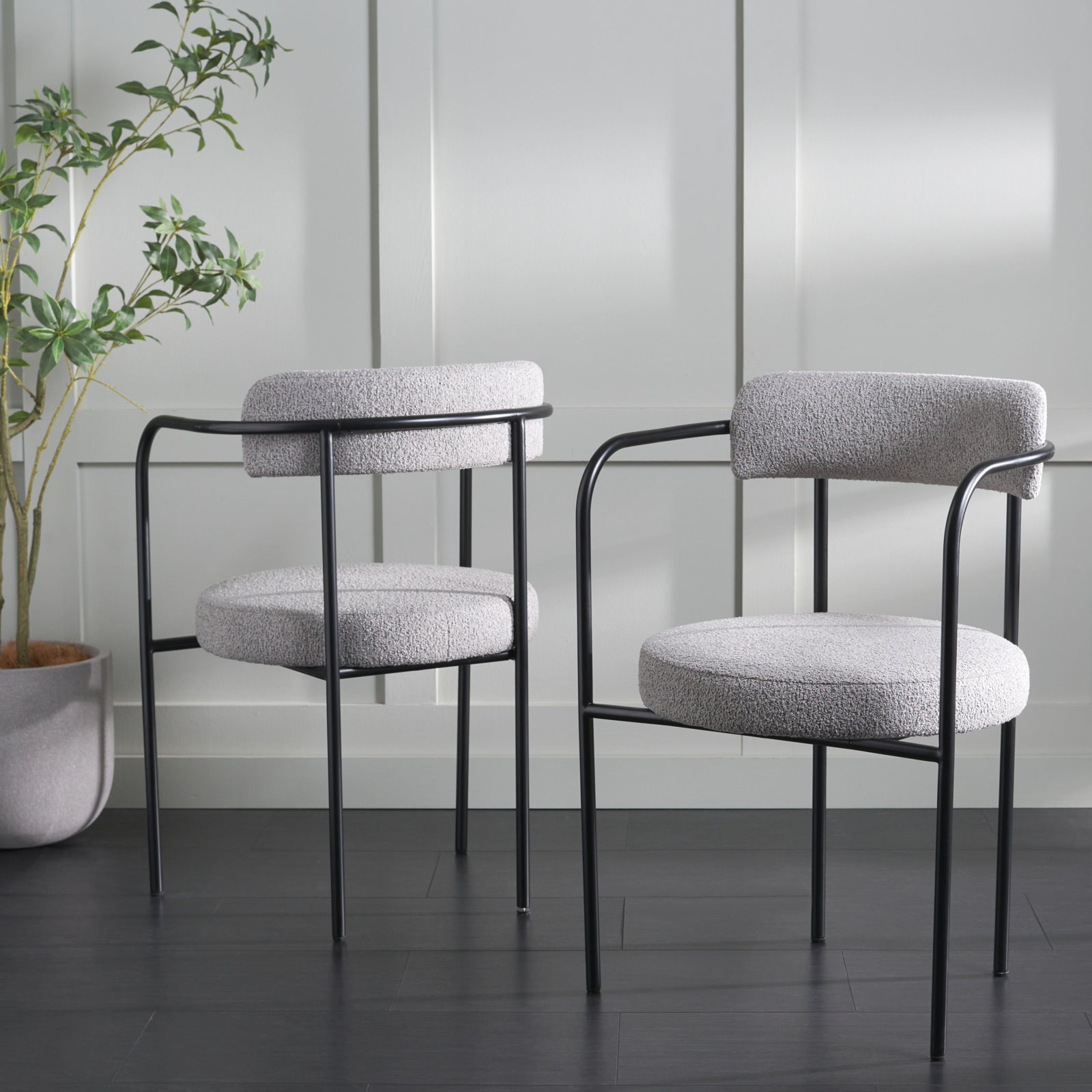 Liana Dining Armchair, Gray Boucle