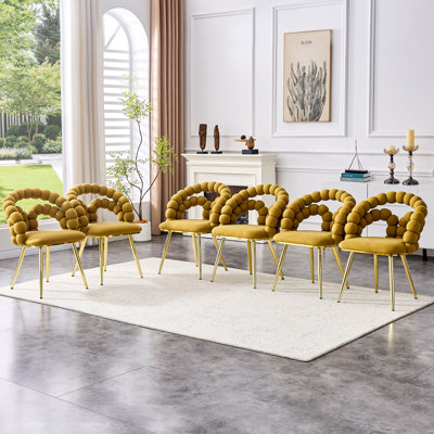 Chaises de salle à manger en velours mat contemporain avec pieds en métal et dossier capitonné