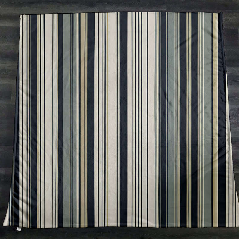 Throw Blanket, 68" W x 80" L, Striped, White/Blue