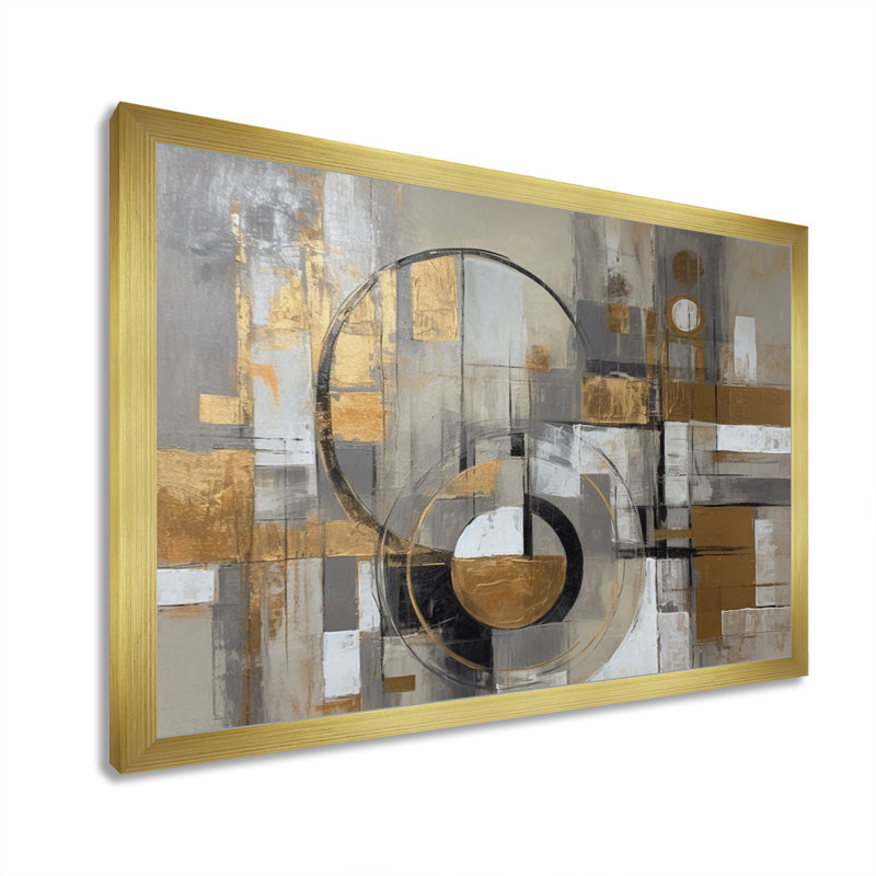 Or et gris, simplicité radicale I - art abstrait Mid-Century, Cadre doré simple, H 12 po x l 20 po x P 1 po