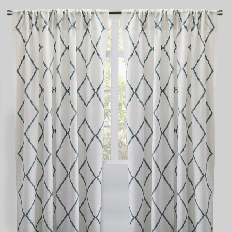 Katie Geometric Semi Sheer Curtain, Teal