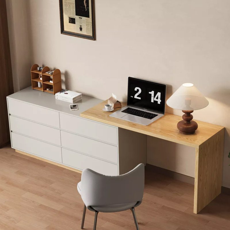 Bureau en L à conception télescopique et 6 tiroirs de rangement pour le bureau personnel