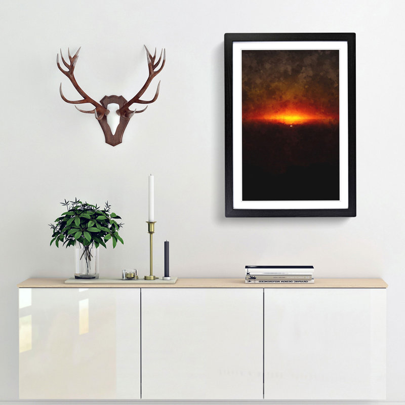 Striking Sunset Painting - Framed Print, 87cm H x 62cm W x 2cm D, Black Framed