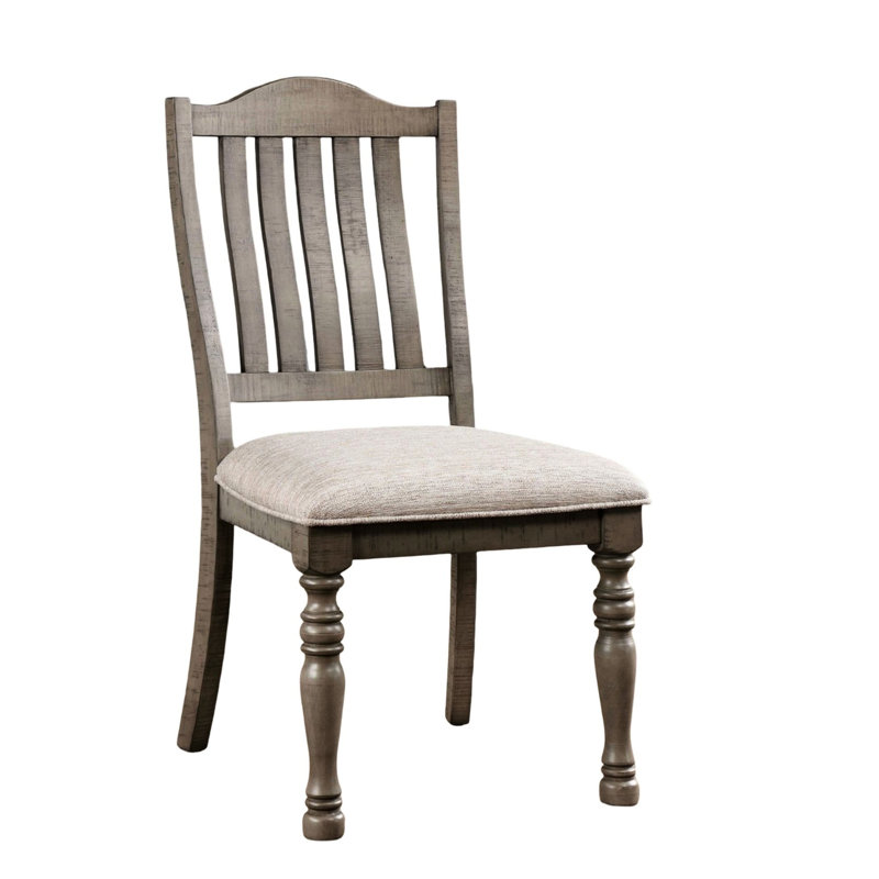 Chaises de salle à manger 2 pièces, bois massif gris antique avec siège en tissu et pieds tournés, chaises de style transitionnel moderne de style Mid-Century, style contemporain