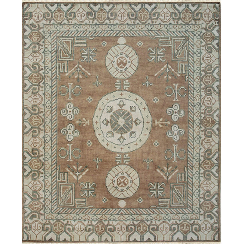 Brown Hand-Knotted Wool Triple Medallion Classic Traditional Modern Contemporary Carpet Rug, 6' x 9'