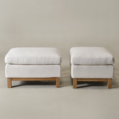 Linen Blend Goose Feather Down Upholstered Ottoman Set Of 2