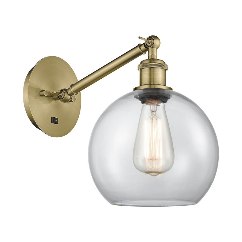 Applique murale 1 lumière 8 po avec bras ajustable Shauna, Laiton antique, Incandescente, Transparent