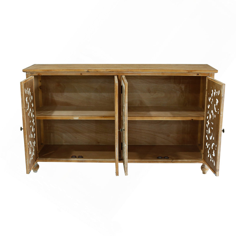 Sideboard Cabinet With 4-Doors, Farmhouse Buffet Cabinet With Storage, Modern Credenza Storage Cabinet With Carved Floral Doors