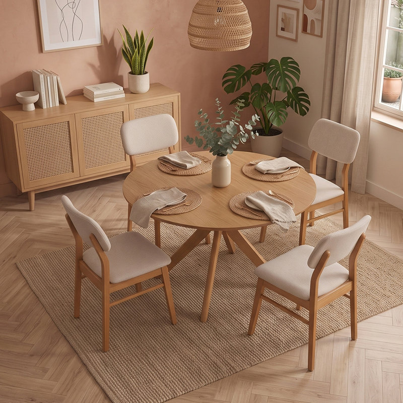 Solid Wood Dining Set, 5 Pieces: Table, 4 Chairs