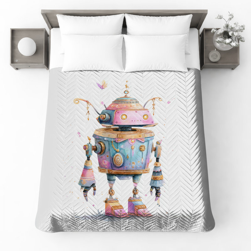 Illustration de robot fantaisiste avec technologie de couvre-lit, Très grand lit