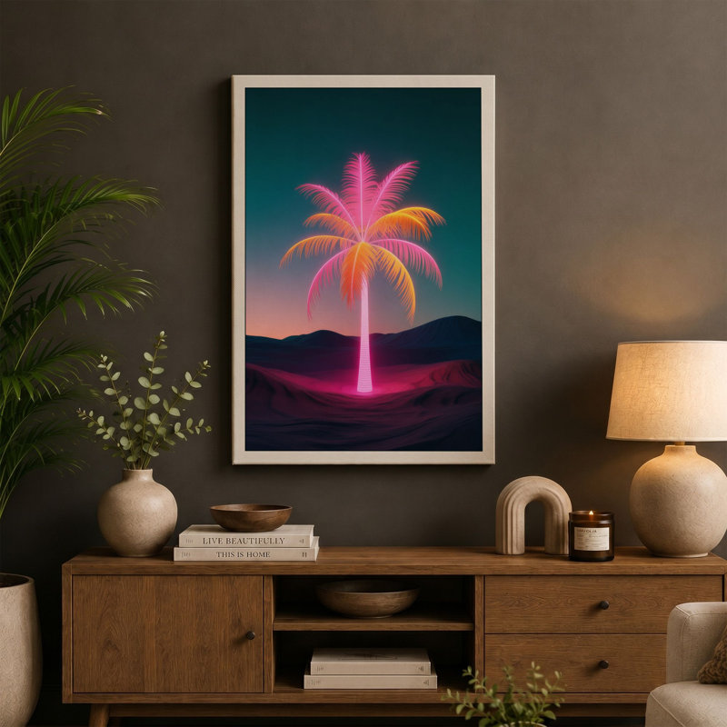 Neon Mirage Retro - Wrapped Canvas, 30x20 - 76.2 x 50.8 cm, Cream Border