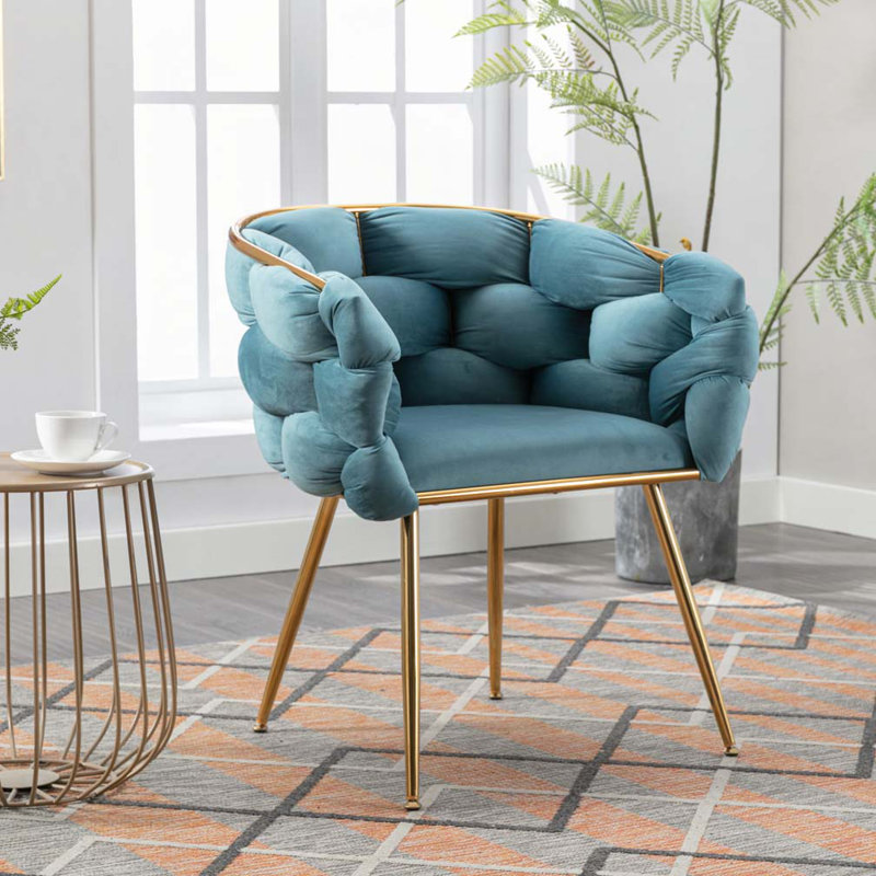 Fauteuil rembourré en velours, Bleu