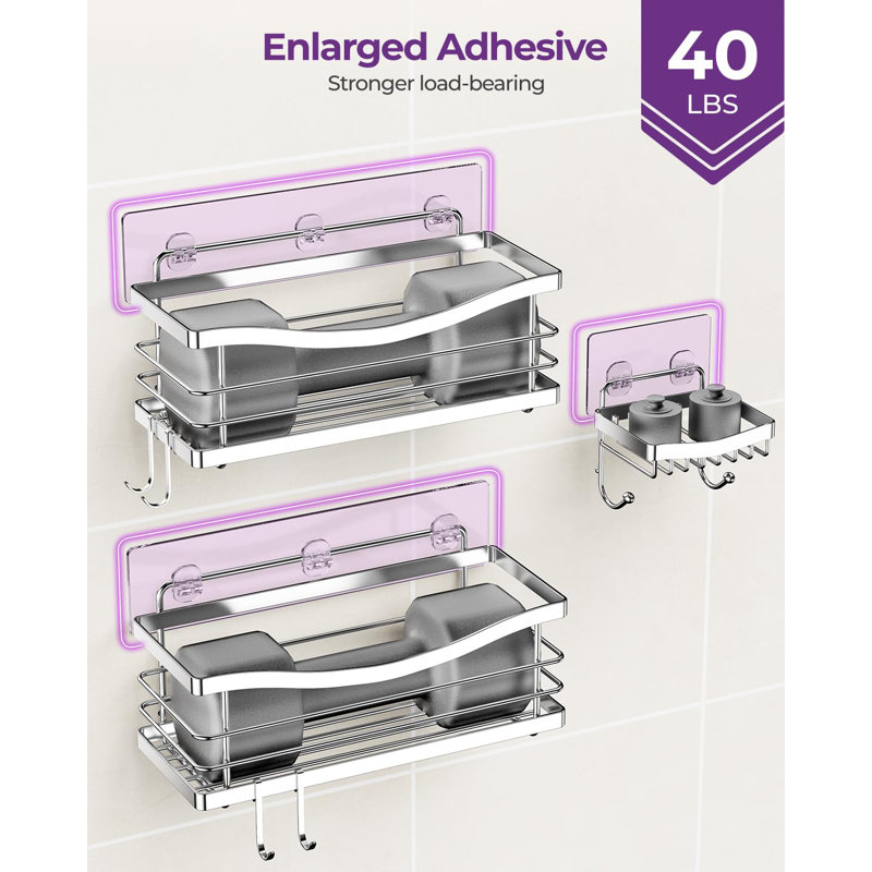 Serviteur de douche - Ensemble de 3 tablettes de rangement pour douche en acier inoxydable SUS304 antirouille pour la salle de bain et la cuisine - Sans adhésif de perçage