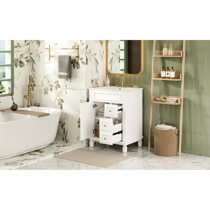 Meuble-lavabo de 24 po avec lavabo en céramique, deux tiroirs et tablette réglable - un ajout attrayant simple aux petites salles de bain