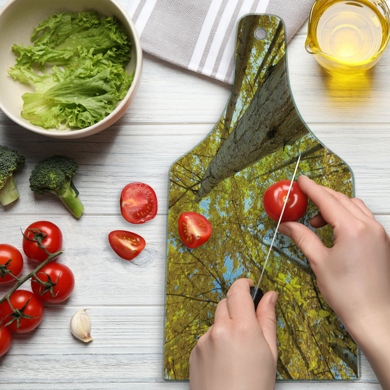Ambesonne Scenery Tempered Glass Cutting Board Aspen Trees in Forest Yellow