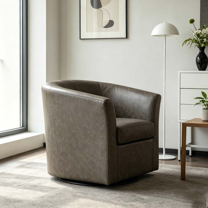 Fauteuil demi-tonneau pivotant en similicuir, Marron foncé