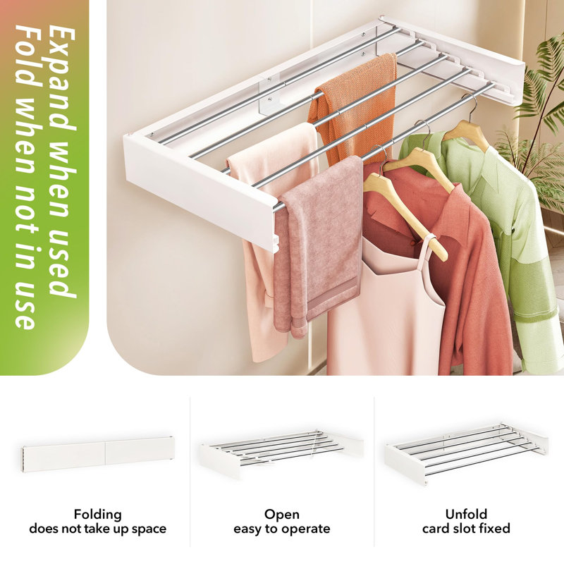 Séchoir à linge mural 32 pouces, séchoir à linge mural Foldbale, séchoir à vêtements pliable, blanc