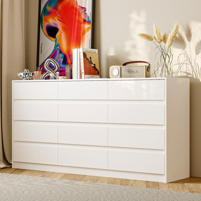 Commode 12 tiroirs au design élégant, Blanc