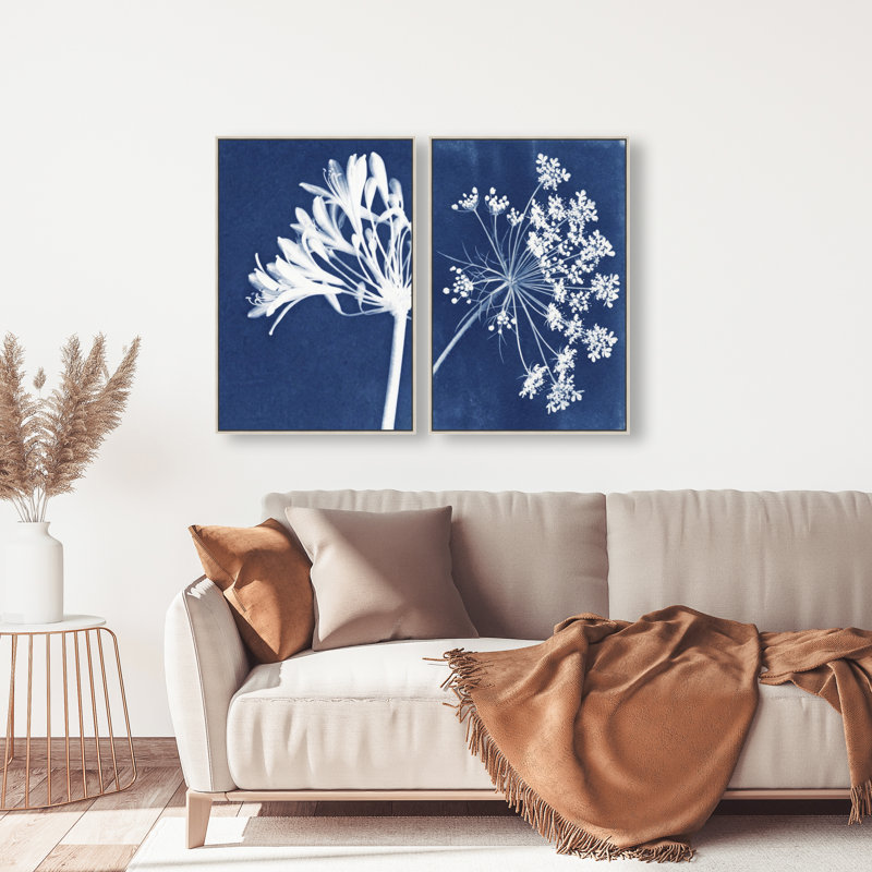 Cyan Flowers Set Set by Oliver Gal, 21"H x 31"W, Silver Floater Frame