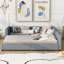 Grand lit plateforme tapissier grand et simple TG, lit mère et enfant, similicuir, gris-1870369017