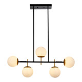 Linear Apollo Globe Chandelier Opal Glass Globes Island Horizontal Pendant Lamp Mid Century Minimalist-Style Black Gold Finish