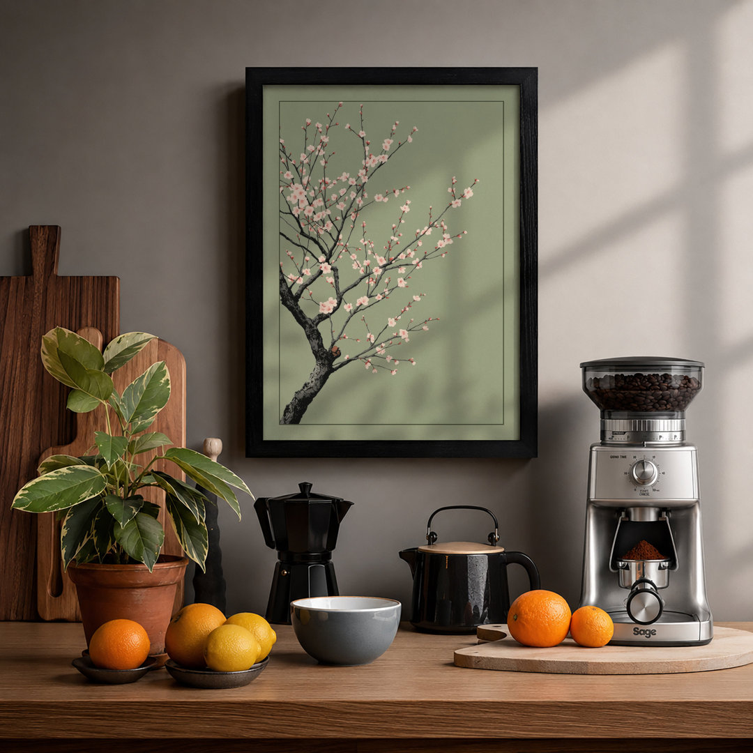 Moonlit Cherry Blossom Botanical - Framed Print