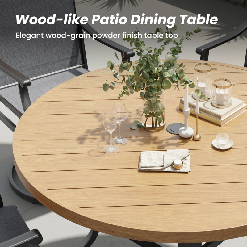 6-Person Round Patio Dining Set with Swivel PVC-coated polyester Chairs, Gray/Brown, 6