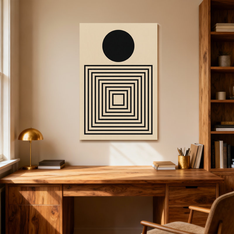 Motif de cercles noirs et carrés imbriqués, H 16 po x l 24 po