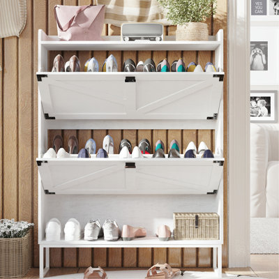 White Shoe Storage Cabinet With 2 Flip Drawers, Theme, , Entryway Furniture Freestanding White, Style, Easy Install