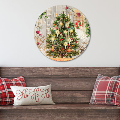 Décoration de Noël circulaire en bois Holiday Tree II 12 po x 12 po